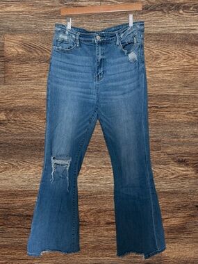 Women's Distressed Blue Flare Jeans